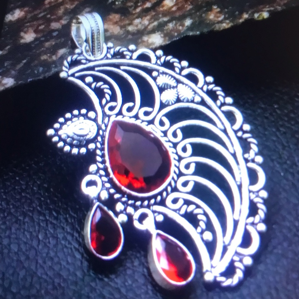 Garnet Stamped 925 Sterling Silver Necklace
